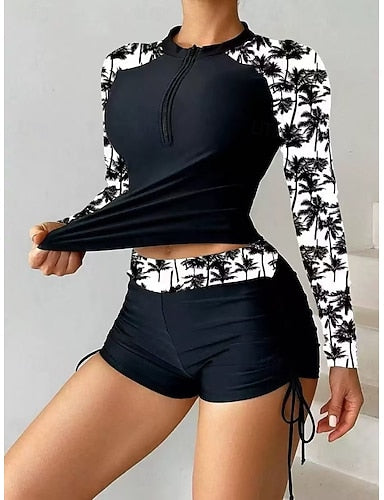 Rash Guard 2 Piece Swimsuit Rash Guard Swimwear Black Upf 50+ Long Sleeve - Surfing Beach Swimming Summer