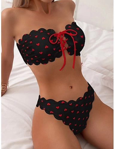 Swimwear Bikini 2 Piece Cheeky Swimsuit Slim Backless Vacation Beach Wear Heart Strapless Sleeveless Bathing Suits