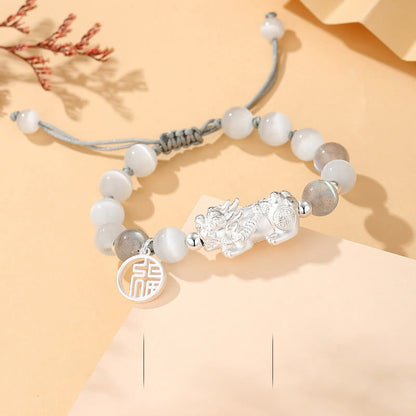 999 Sterling Silver Black Obsidian Bracelet for Luck