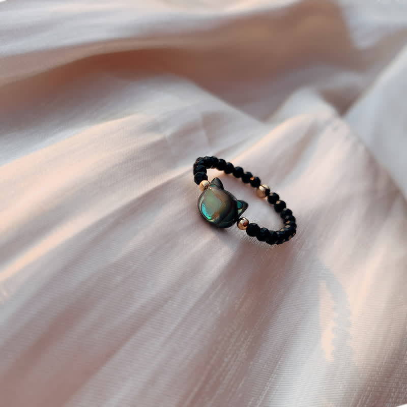 Tridacna Stone Cat 14k Gold Spiritual Ring