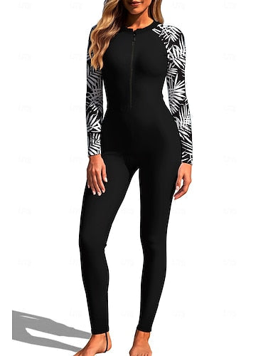 Regular Rash Guard Full Body Rash Guard One Piece Surfing Suit Tropical Zip Up With Built in Bra Front Zip Uv Sun Protection Full Coverage Upf50+ Long Sleeve Full Body Swimwear