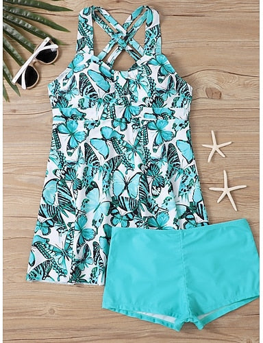 Tankini 2 Piece Swimsuit Boy Leg Tummy Control High Waist Slim Backless Vacation Beach Wear Geometric Paisley V Neck Sleeveless Bathing Suits