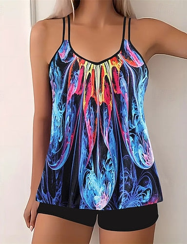Tankini Two Piece Swimsuit Racerback Swimwear Swimwear Blue Yellow Quick Dry Lightweight Breathable Sleeveless - Surfing Beach Swimming Summer Spring
