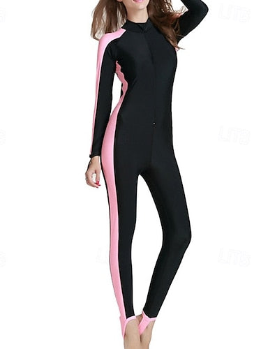 Rash Guard One Piece Swimsuit Patchwork Front Zip Quick Dry Lightweight Breathable Long Sleeve Bodysuit Bathing Suit Surfing Beach Water Sports Summer
