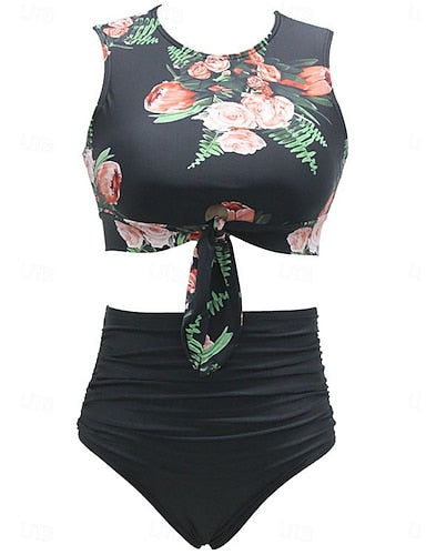 Swimwear Bikini 2 Piece Briefs Swimsuit Slim Backless Vacation Color Leopard Halter Neck Sleeveless Bathing Suits