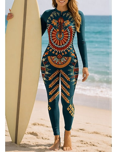 Standard Rash Guard Full Body Swimwear Dive Skin Suit Folk Front Zip Upf50+ Quick Dry High Elasticity Long Sleeve Swimwear Surfing Canoeing Diving Summer