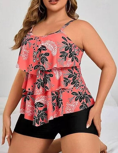 Bathing Suit Tankini 2 Pieces Tropical Ultra Light (ul) Tummy Control Elastic Sleeveless Swimwear Surfing Snorkeling Summer