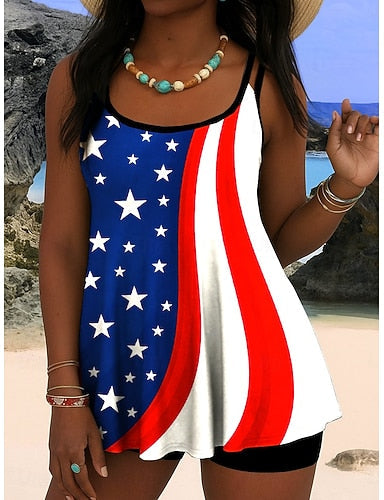 Swimwear Tankini 2 Piece Cheeky Swimsuit Tummy Control High Waist Slim Backless Vacation Beach Wear Graphic Paisley Round Neck Sleeveless Bathing Suits