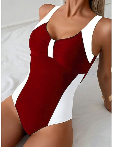 Swimwear One Piece Monokini Briefs Swimsuit Tummy Control High Waist Slim Backless Vacation Color Graphic U Neck Sleeveless Bathing Suits