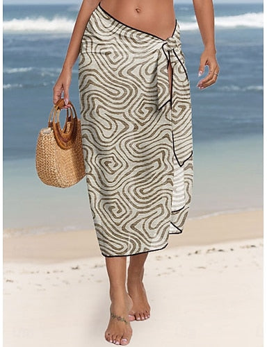 Cover Up Swimsuit Wrap Skirt Vacation Geometic Sleeveless Bathing Suits