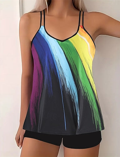 Tankini Two Piece Swimsuit Swimwear Swimwear Yellow Blue Quick Dry Lightweight Breathable Sleeveless - Surfing Beach Swimming Summer Spring