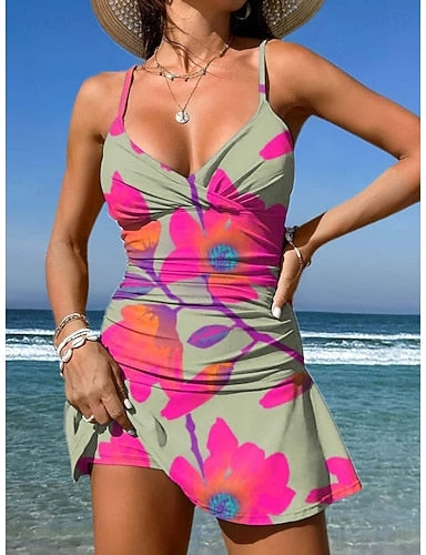 Swimwear One Piece Skirt Swimsuit Vacation Graphic Sleeveless Bathing Suits