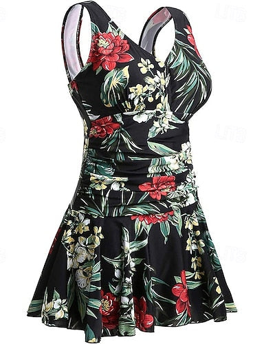 Print Swimsuit Swim Dress One Pieces Printed Ultra Light (ul) Tummy Control Elastic Sleeveless Swimwear Surfing Snorkeling Summer