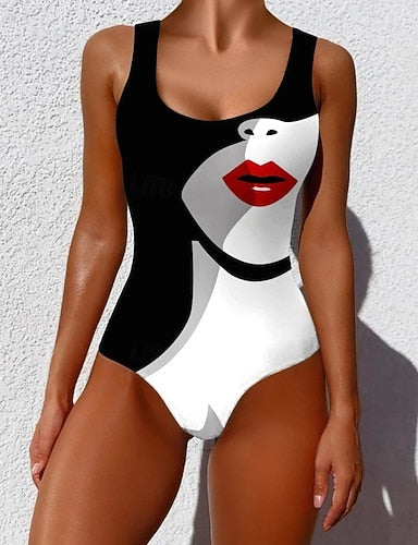 One Piece Swimsuit Slimming Monokini Briefs Tummy Control High Waist Slim Backless Vacation Ombre Graphic U Neck Sleeveless Bathing Suits