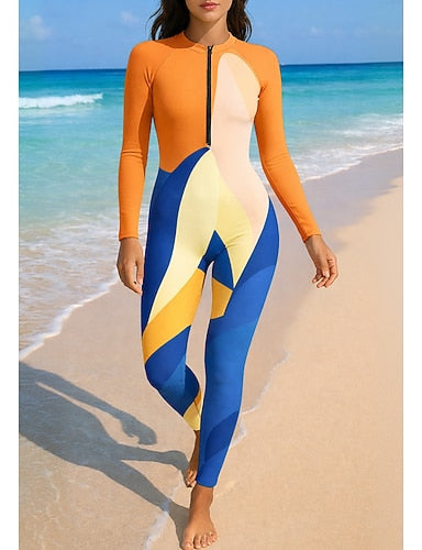 Rash Guard Full Body Swimwear Dive Skin Suit Front Zip Upf50+ Quick Dry High Elasticity Long Sleeve Swimwear Surfing Diving Snorkeling Summer