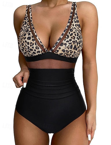 Rash Guard Bathing Suit One Piece Swimsuit Colored Leoprint Uv Protection Elastic Sleeveless Swimwear Swimsuit Surfing Diving Swimming Summer