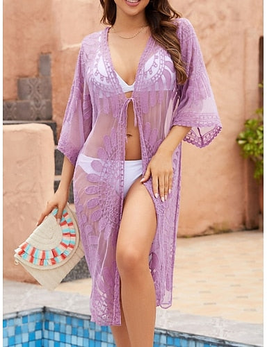 Swimwear Cover Up Swimsuit Lace Vacation Beach Wear Long Sleeve Bathing Suits