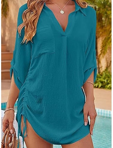 Mini Dress White Dress Beach Dress Black Dress Shirt Dress Classic Daily Outdoor Beach Loose Fit Plain 3/4 Length Sleeve Shirt Collar Blue Black White Pink Summer Spring