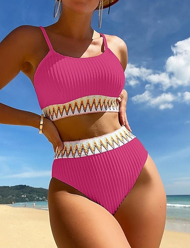 Bathing Suit High Waisted Ruched Bikini Swimsuits Elastic Sleeveless Swimwear Surfing Beach Vacation Summer