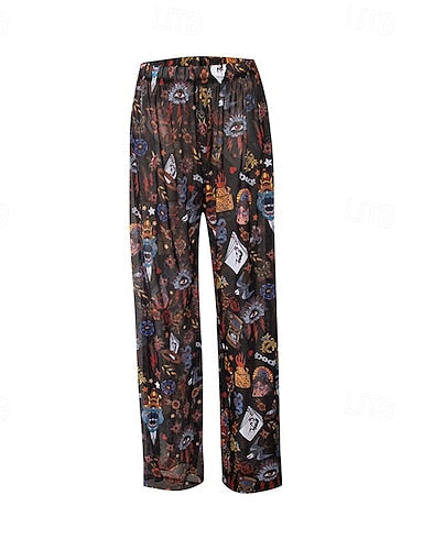 Beach Vacation Pants Flowy Palazzo Wide-leg Pants Graphic Loose Chiffon Uv Protection Breathable Bottoms Surfing Beach Vacation Autumn