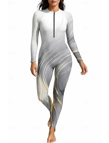 Rash Guard Full Body Swimwear Dive Skin Suit Gradient Front Zip Upf50+ Quick Dry High Elasticity Long Sleeve Swimwear Surfing Diving Snorkeling Summer