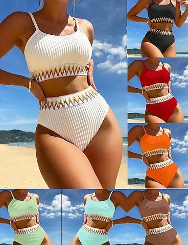 Bathing Suit High Waisted Ruched Bikini Swimsuits Elastic Sleeveless Swimwear Surfing Beach Vacation Summer