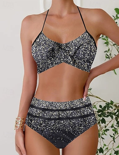Swimwear 2 Piece Cheeky Swimsuit Backless Vacation Beach Wear Camo Halter Neck Sleeveless Bathing Suits
