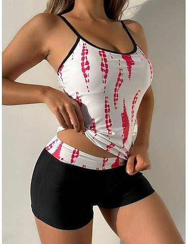 Tankini 2 Piece Swimsuit Ruched High Waist Tummy Control High Waist Slim Backless Vacation Beach Wear U Neck Sleeveless Bathing Suits