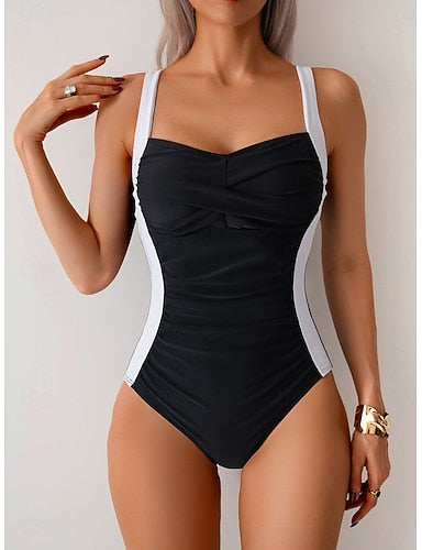 One Piece Swimsuit Slimming Ruched Leopard Monokini Briefs Slim Backless Vacation Color V Wire Sleeveless Bathing Suits