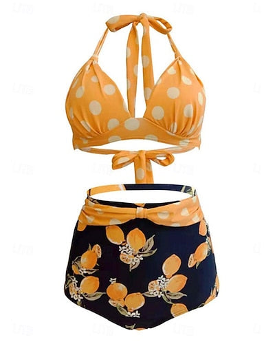 Swimwear Bikini 2 Piece Briefs Swimsuit Slim Backless Vacation Beach Wear Halter Neck Sleeveless Bathing Suits
