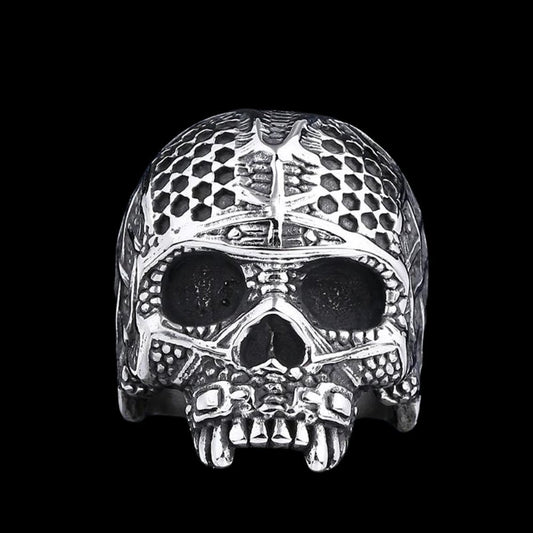 Warrior Skeletal Tribal Engravings Skull Ring