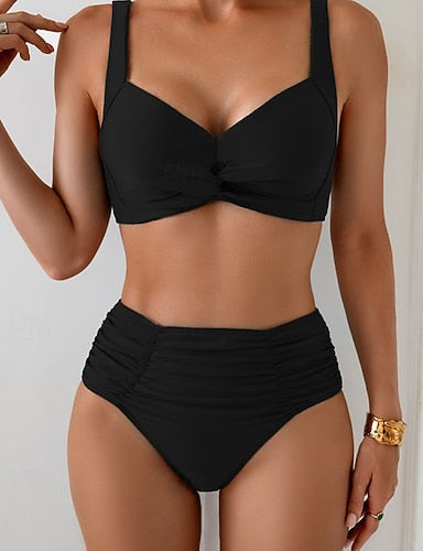 Swimwear 2 Piece Cheeky Swimsuit Backless Vacation Beach Wear Color U Neck Sleeveless Bathing Suits