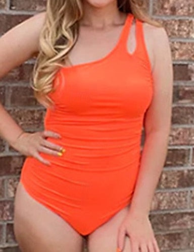One Piece Swimsuit One Shoulder Swimwear Colored Swimwear Black Red Quick Dry Lightweight Breathable Sleeveless - Surfing Beach Swimming Summer Spring