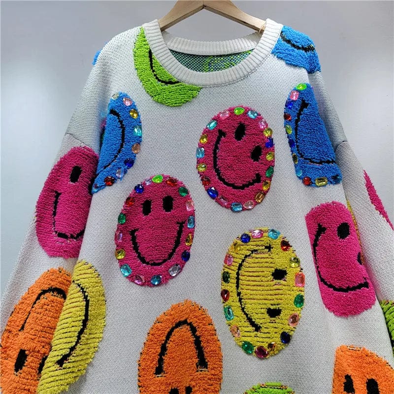 LM | Knitted sweater with cartoon embroidery, fashionable sweater