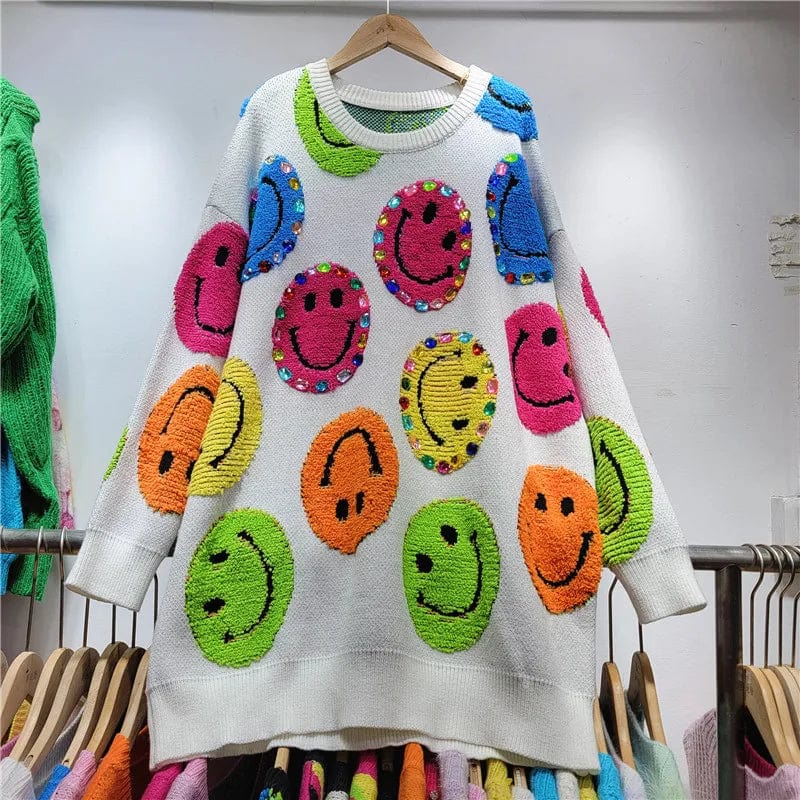 LM | Knitted sweater with cartoon embroidery, fashionable sweater