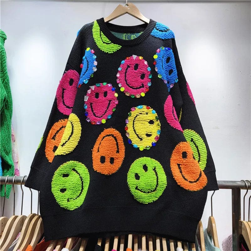 LM | Knitted sweater with cartoon embroidery, fashionable sweater
