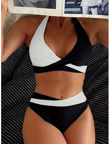 Bikini 2 Piece Swimsuit Colorblock Stylish Graphic Color Block Sleeveless Bathing Suits