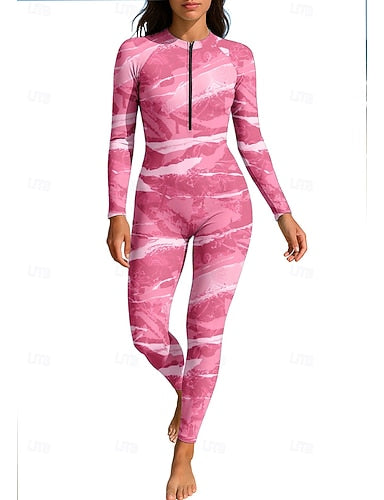 Rash Guard Full Body Swimwear Dive Skin Suit Gradient Front Zip Full-length Leg Spandex Upf50+ Quick Dry High Elasticity Long Sleeve Swimwear Surfing Diving Snorkeling Summer