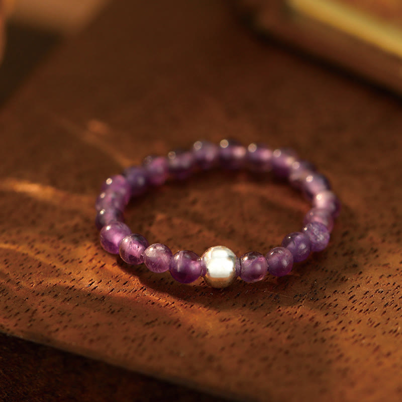 White Jade Black Onyx Crystal Bead Elastic Ring