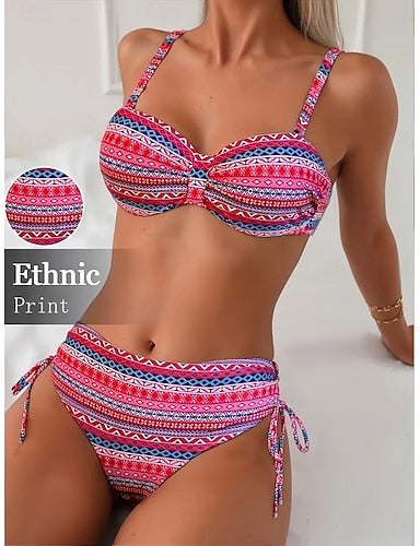 Swimwear Bikini 2 Piece High Waist Swimsuit Slim Backless Vacation Beach Wear Leopard Geometric Sleeveless Bathing Suits
