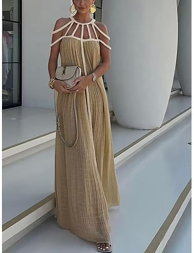 Cover Up Swimsuit Dress Cut Out Vacation Beach Wear Color Halter Neck Sleeveless Bathing Suits