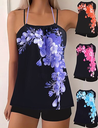 Swimwear Bikini 2 Piece Shorts Swimsuit Backless Vacation Beach Wear Round Neck Sleeveless Bathing Suits