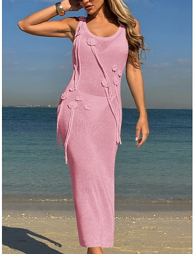Swimwear Cover Up Swim Dress Swimsuit Vacation Beach Wear Color U Neck Sleeveless Bathing Suits