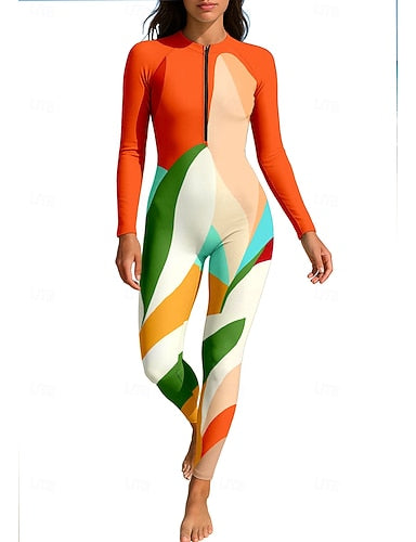Rash Guard Full Body Swimwear Dive Skin Suit Front Zip Upf50+ Quick Dry High Elasticity Long Sleeve Swimwear Surfing Diving Snorkeling Summer