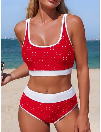 Swimwear One Piece Tankini Monokini High Waist Swimsuit Tummy Control High Waist Slim Backless Vacation Beach Wear Graphic U Neck Sleeveless Bathing Suits