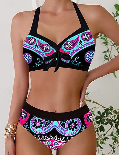 Tankini Two Piece Swimsuit Backless V Neck Swimwear Swimwear Pink Blue Breathable Quick Dry Lightweight Sleeveless - Swimming Surfing Beach Summer Spring
