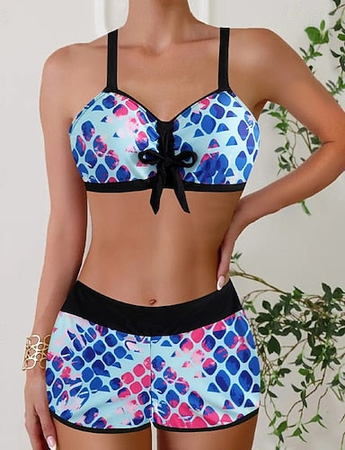 Swimwear 2 Piece Briefs Swimsuit Patchwork Backless Vacation Beach Wear V Neck Sleeveless Bathing Suits