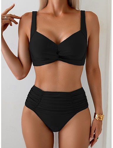 One Piece Swimsuit Ruched Monokini Briefs Tummy Control High Waist Slim Backless Vacation Beach Wear Color V Neck Sleeveless Bathing Suits