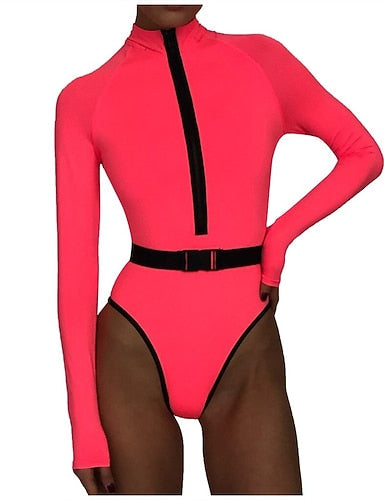 Rash Guard Swimsuit Front Zip Spandex Upf50+ Quick Dry Long Sleeve Bodysuit Bathing Suit Surfing Beach Water Sports Summer