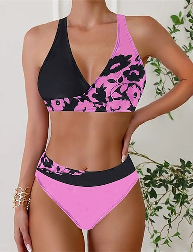 Tankini Two Piece Swimsuit Backless Swimwear Swimwear Yellow Pink Breathable Quick Dry Lightweight Sleeveless - Swimming Surfing Beach Summer Spring